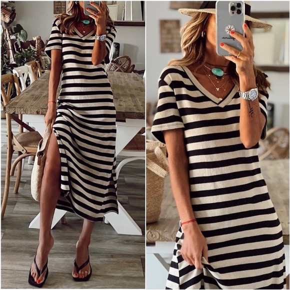 BellanBlue Dresses & Skirts - Bellanblue Striped Side Slit Dress